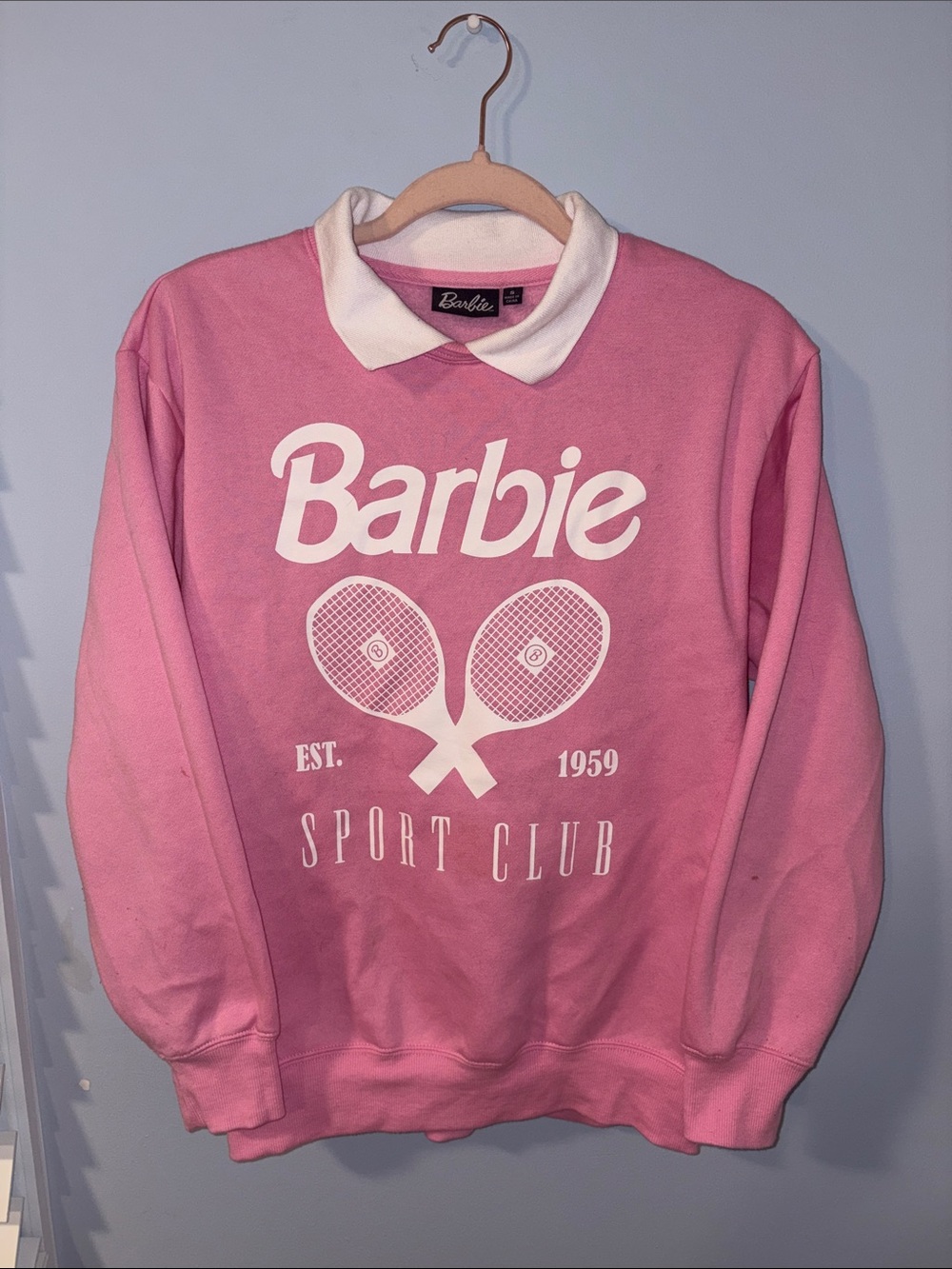 Barbie Pink Sweatshirt with White Polo Collar and Sport Club Graphic